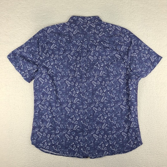 Carbon 2 Cobalt Shirt Mens Large Dark Blue Floral Linen Hawaiian Button Up EC - Picture 7 of 9